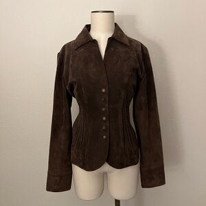 Dark Brown Genuine leather suede jacket/blazer Large size 12